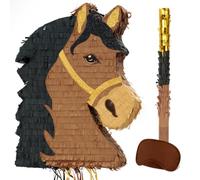 WERNNSAI Piñata en forme de cheval - Piñata anniversaire pour enfant avec tête de cheval, bâton, bandeau pour les yeux, décorations de fête d'anniversaire pour garçons, piñata de cowboy, jeux de fête