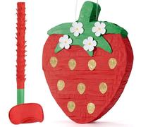 WERNNSAI Pinata en forme de fraise avec bandeau pour les yeux et bâton pour décoration de fête d'anniversaire, fête prénatale, fête prénatale
