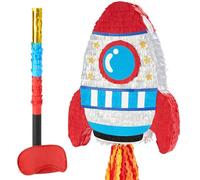WERNNSAI Pinata fusée - Piñata vaisseau spatial avec bandeau pour les yeux et bâton pour enfants, aventure, décoration de fête d'anniversaire, fête d'astronaute, fête prénatale, anniversaire de