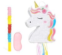 WERNNSAI Piñata Licorne Pliable - Piñata Licorne Arc-en-ciel avec Bandeau et Bâton Décorations Licornes Roses À Tirer pour Petites Filles Jeux pour Fêtes D'Anniversaire sur le Thème des Licornes
