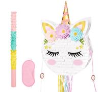 WERNNSAI Piñata Licorne Pliable - Piñata Licorne Arc-en-ciel avec Bandeau et Bâton Décorations Licornes Roses À Tirer pour Petites Filles Jeux pour Fêtes D'Anniversaire sur le Thème des Licornes