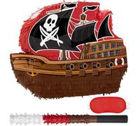 WERNNSAI Piñata Pirate - Piñata Bateau Pirate Avec Bandeau et Bâton Décorations de Fête D'anniversaire de Pirate Nautique Des Caraïbes pour Enfants Garçons Fournitures de Jeu Familial