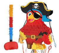 WERNNSAI Piñata Pirate - Pinata Perroquet Pirate Pliable Rouge avec Bandeau et Bâton pour Enfants Garçons Accessoires de Fête D'anniversaire Caribéenne Décorations de Fête Sur Le Thème Nautique