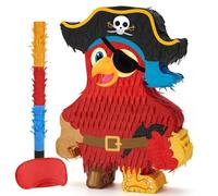 WERNNSAI Piñata Pirate - Piñata Perroquet Pirate Rouge avec Bandeau et Bâton pour Enfants Garçons Accessoires de Fête D'anniversaire Caribéenne Décorations de Fête sur le Thème L'aventure Nautique