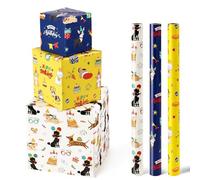 WERNNSAI Rouleaux Papier Cadeau pour Chien - 3 Rouleaux Courts de Papier Cadeau pour Chiots Papier pour Anniversaire D'enfant avec Ligne de Découpe 43cm X 3m
