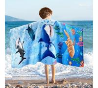 WERNNSAI Serviette de plage pour enfants en forme de requin pour garçons - 76x150 cm Serviette de bain à séchage rapide sans sable pour garçons, super douce et absorbante, serviette de piscine pour le