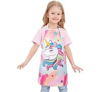 WERNNSAI Tablier Fille Enfant - Tablier Licorne pour Cuisson Peinture Artisanat Jardinage Impression Étanche Bébé Tabliers à Bavette Cuisine avec Sangle Réglable Poche pour Enfants 6-10 Ans