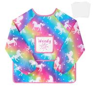 WERNNSAI Tablier Peinture, Fille Licorne Blouse Peinture de 2-8 ans, Imperméables Créatif Tablier à Manches 3 Poches, Tabliers Cuisine pour Manger Art Cuisine
