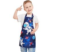 WERNNSAI Tablier pour Garçons Enfant - Espace Tablier pour Cuisson Peinture Artisanat Jardinage Impression Tabliers à Bavette Cuisine avec Sangle Réglable Poche pour Enfants 6-10 Ans