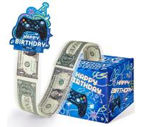 WERNNSAI Tirelire D'anniversaire Amusante pour Cadeau en Espèces - Boîte D'argent Surprise pour Enfants Garçons Adultes avec Manette de Jeu Bleue Carte À Tirer et Sacs Transparents