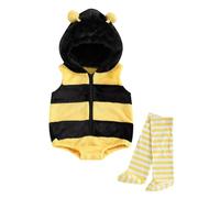 WERNZATT Costume d'Halloween pour bébé fille et garçon - Tenue de costumade en forme d'animal - Grenouillère à capuche avec fermeture éclair + jambières (jaune abeille, 0 à 6 mois)