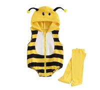 WERNZATT Costume d'Halloween pour bébé fille et garçon - Tenue de costumade en forme d'animal - Grenouillère à capuche avec fermeture éclair + jambières (abeille jaune, 12 à 18 mois)
