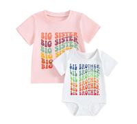 WERNZATT Ensemble cadeau pour bébé Big Brother Little Brother Big Sister Little Sister Frère et sœur, Rose + blanc 2 pièces, Kid 2-3 Years/Baby 0-6 Months
