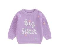 WERNZATT Tenue assortie pour sœur - Pour nouveau-né fille - Col rond - Pull tricoté chaud, Big Sister Floral Violet, 18-24 mois