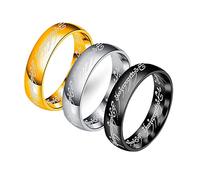 WEROFY Bagues réglables for Femmes, Bague d'anxiété, 3pcs Mode Noir/Or/Argent Titane Acier Seigneur des Anneaux 6MM Hommes Anneaux Hip Hop Rock Punk Party Anneaux Bijoux Cadeau (Size : 9)