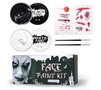 Werownsgso 140 g de maquillage d'Halloween noir et blanc pour adultes et enfants avec 2 pinceaux + 2 tatouages pour le visage, Halloween, Joker, vampire, zombie, squelette, maquillage pour carnaval