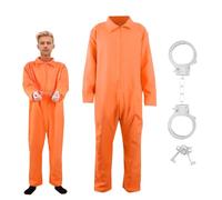 Werownsgso Costume de prison orange - Costume de prison - Orange - Avec menottes - Vêtements de prison pour homme et femme - Combinaison pour Halloween, carnaval, cosplay (XL)