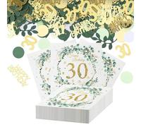 Werownsgso finemark Lot de 20 serviettes de table décoratives de table de 30e anniversaire vertes à 3 couches pour le 30e anniversaire pour homme et femme Décoration de fête d'anniversaire (30th )