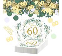 Werownsgso finemark Lot de 20 serviettes de table décoratives de table pour 60e anniversaire - Vert - 3 couches - Décoration de fête d'anniversaire pour homme et femme (60ème anniversaire)