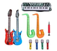 Werownsgso Kit d'accessoires de fête gonflables, instruments gonflables, guitare, saxophone, orgue électronique, radio, microphone, décoration de fête, accessoires photo pour fêtes, carnaval, fête à