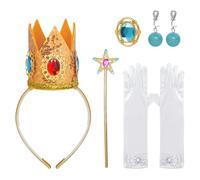 Werownsgso Lot de 5 accessoires de costume de princesse Peach, couronne, gants, broches, baguette magique, costume de princesse pour anniversaire, Halloween, carnaval, bleu, taille unique
