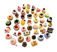 Werownsgso Lot de 50 accessoires miniatures pour maison de poupée - En résine - Pour gâteau, pain, crème glacée, beignets, mini repas - 1/12 - Accessoires de cuisine miniatures pour nourriture, fête