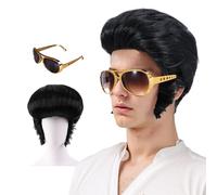 Werownsgso Perruque de cosplay pour homme - Style rock des années 50 - Ensemble disco avec perruque et lunettes - Perruque amusante - Convient pour les costumes d'Halloween, de cosplay, de carnaval