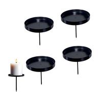 WertFix Lot de 4 bougeoirs en métal noir pour bougies piliers - Assiettes attrape-cire de 8 cm - Décoration de Noël rustique pour décoration de table et composition de l'Avent (noir)