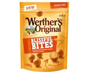Werther's Original Caramel Crunchy - 1 x 140 g - Boules croustillantes aérées au malt enveloppées de caramel doux et crémeux Werther's