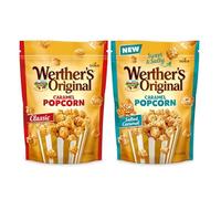 Werther's Original Popcorn Caramel - Pack de 2 (2x140g) - 1x Crémeux & 1x Salé - Pop corn croustillant enrobé de caramel onctueux - Idéal à partager ou pour une pause gourmande