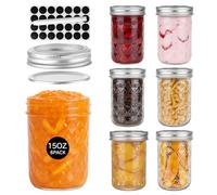 WERTIOO Mason Jar Lot de 6 bocaux à confiture polyvalents, avec couvercle, 450 ml, bouteilles en verre 100 % recy s pour ouverture normale