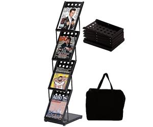 WERTIRUNG Wertiung Support de magazine de catalogue de littérature avec sac de transport pliable pour bureau, magasin de détail et exposition, 4 poches (noir)