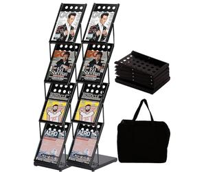 WERTIRUNG Wertiung Support de magazine de catalogue de littérature avec sac de transport pliable pour bureau, magasin de détail et exposition, 4 poches (noir) (2, Black)