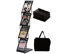 Wertiung Support de magazine de catalogue de littérature avec sac de transport pliable pour bureau, magasin de détail et exposition, 4 poches (noir)