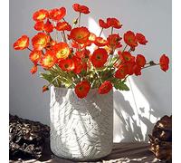 WERTSWF Branche de coquelicots artificiels avec 4 têtes de fleurs, 6 bouquets de coquelicots artificiels de 60 cm de long pour la maison, le bureau, un mariage, un cimetière, Orange/Rouge