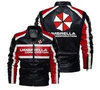 WERUN Blouson Cuir Homme Resid.ent Evil, Blouson de Motard avec Col Montant de Transition, Anorak Occasionnels Rétro à Manches Longues avec Poches-Red||M