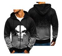 WERUN Sweat Homme à Fermeture Éclair avec Capuche Pun.ish-ER, Veste Manche Longue, Veste Legere Homme pour Printemps Automne-Grey||M
