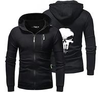 WERUN Sweats à Capuche Homme avec Zippé Pun.ish-ER, Veste Homme Décontractée Sport, Hoodie Homme pour Printemps Automne-Black||XXL