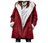 WERVOT Manteau d'hiver pour femme - En cachemire - Rétro - Avec capuche - Doublé chaud - Avec poches - Manches longues - Grande taille - Rouge - Large