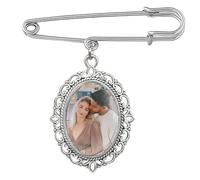 WERWAES Charme Photo Pour Bouquet de Mariage, Personnalisez Charme Médaillon Pins Broche Pour Mariage, Cadeau Pour Mariée Mère Père, Photos et Textes Personnalisés