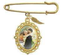 WERWAES Charme Photo Pour Bouquet de Mariage, Personnalisez Charme Médaillon Pins Broche Pour Mariage, Cadeau Pour Mariée Mère Père, Photos et Textes Personnalisés