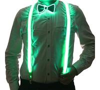 Werwing Ensemble bretelles lumineuses à LED et nœud papillon - Bretelles phosphorescentes pour tenues de rave, costumes d'Halloween, festivals de musique et enterrements de vie de jeune fille, Vert