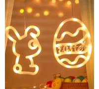 Werwing Lot de 2 guirlandes lumineuses LED de Pâques en forme de lapin et d'œuf - Guirlande lumineuse clignotante à piles avec ventouses pour décoration d'intérieur et de fête