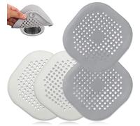Werwing Lot de 4 attrape-cheveux carrés en silicone durable avec ventouses intégrées, 15 x 15 cm pour salle de bain, cuisine