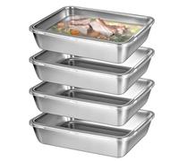 Werwing Lot de 4 récipients alimentaires en acier inoxydable avec couvercles - Bacon, salade, viande froide, fromage, fruits pour pique-nique, barbecue et charcuterie