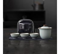 Werwing Ru Kiln Service à thé portable - Théière chinoise de voyage en céramique avec 3 tasses, coffret cadeau compact pour l'extérieur et le travail (bleu ciel)