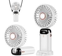 Werwing Station de refroidissement aromatique 5 en 1 - Ventilateur USB de bureau/cou à 5 vitesses avec support de téléphone, écran LED 5000 mAh 11-12 h (blanc)