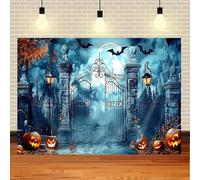 Werwing Toile de fond effrayante pour cimetière d'Halloween avec citrouille et lune - Bannière photo fantôme pour enfants pour nuits effrayantes (80 x 120 cm)