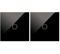WESA - Interrupteur tactile en verre noir encastré simple, boîtier en verre avec écran tactile, inclue matériel de montage et indicateur LED (Lot de 2)