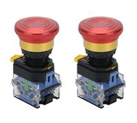 Wesafrae 2X Bouton D'Arrêt D'Urgence 10A 22mm Interrupteur à Bouton-Poussoir à Verrouillage, Interrupteur D'Arrêt D'Urgence Rond en Alliage D'Aluminium, 1NO 1NC 440V
